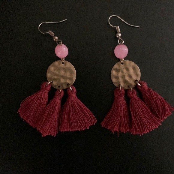 Anthropologie Earrings Tassels Pink Dangle Bead Shepherd’s Hook Summer Vacation - Picture 4 of 11